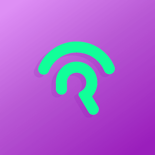 Green stylized logo resembling a Wi-Fi signal on a purple gradient background.