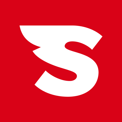 White stylized letter 'S' on a red background.